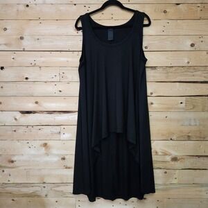 Kedem Sasson Womens Black High Low Sleeveless Tunic Top Lagenlook Size 1